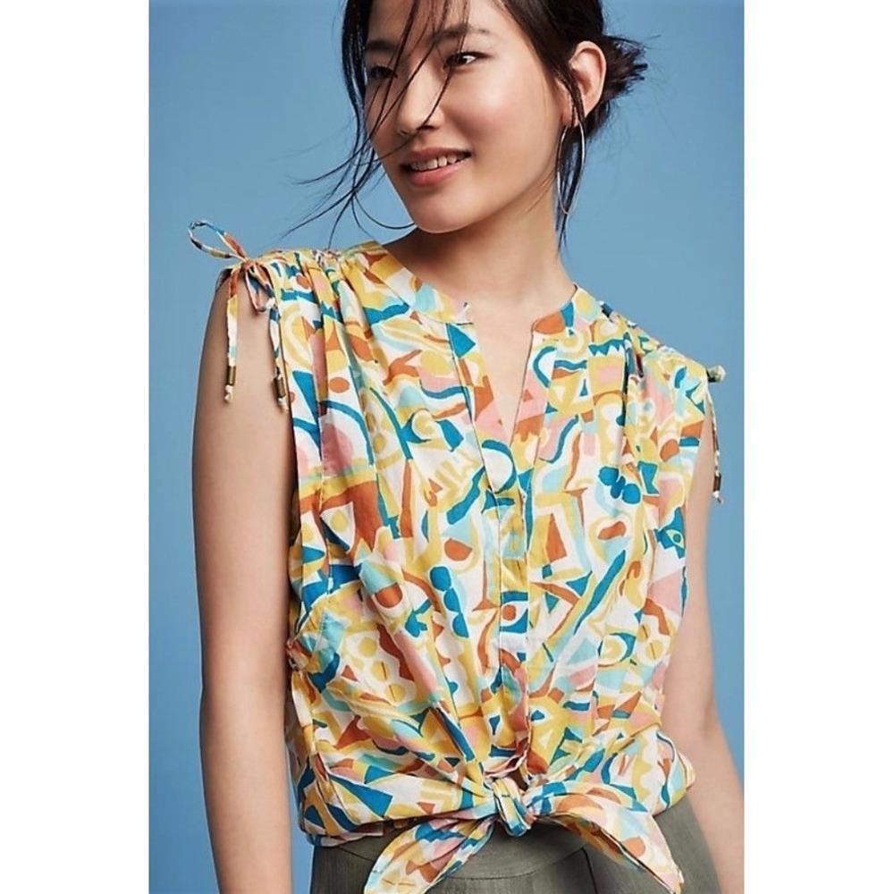 ANTHROPOLOGIE Danielle Kroll Brooklynite Button Down Blouse Top Abstract Medium